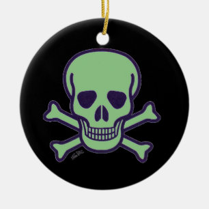 Groene schedel zwart rond keramisch ornament