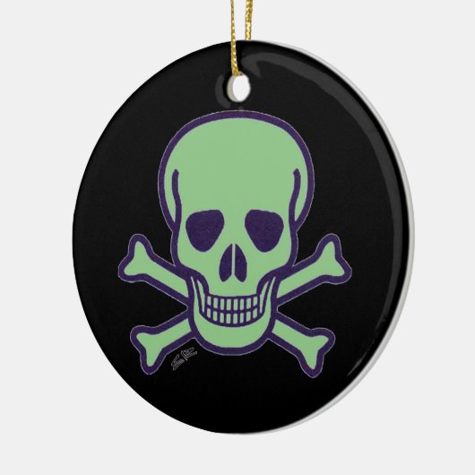 Groene schedel zwart rond keramisch ornament (Links)