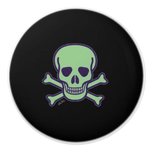 Groene schedel zwarte keramische knop (Voorkant)
