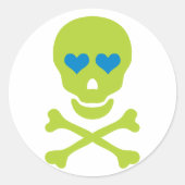 Groene schedelbeenderen & hartelogen ronde sticker (Voorkant)