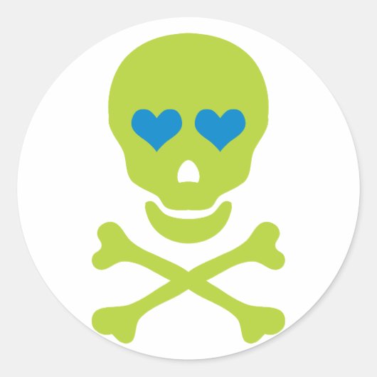 Groene schedelbeenderen & hartelogen ronde sticker (Voorkant)