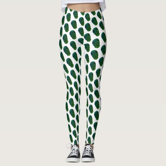 Groene schedels patroon Aangepaste Leggings (Voorkant)