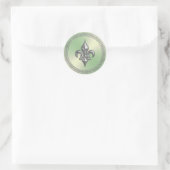 Groene scheen en zilver Fleur de Lis Envelope Seal Ronde Sticker (Tas)