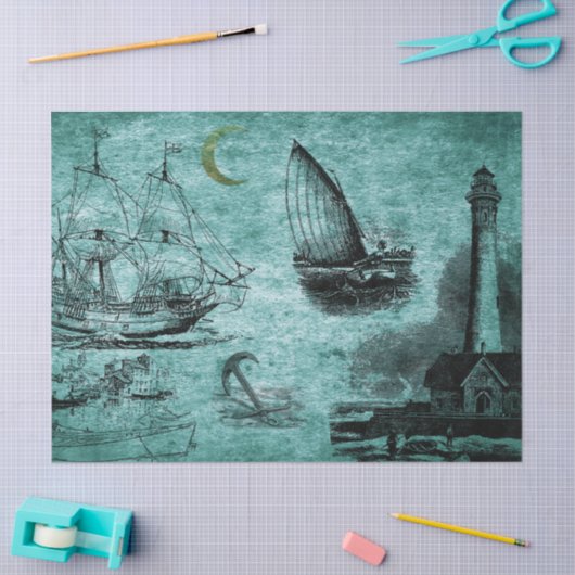 Groene  schepen en vuurtoren tissuepapier (Craft)