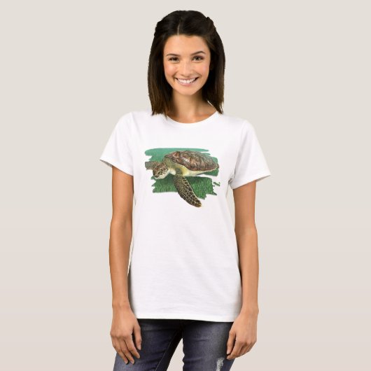 Groene schildpad in T-shirt met Habitat (Voorkant volledig)