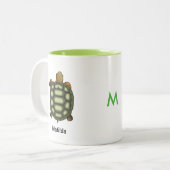 Groene schildpad met bewerkbare naam en monogram tweekleurige koffiemok (Voorkant links)