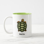 Groene schildpad met bewerkbare naam en monogram tweekleurige koffiemok (Links)