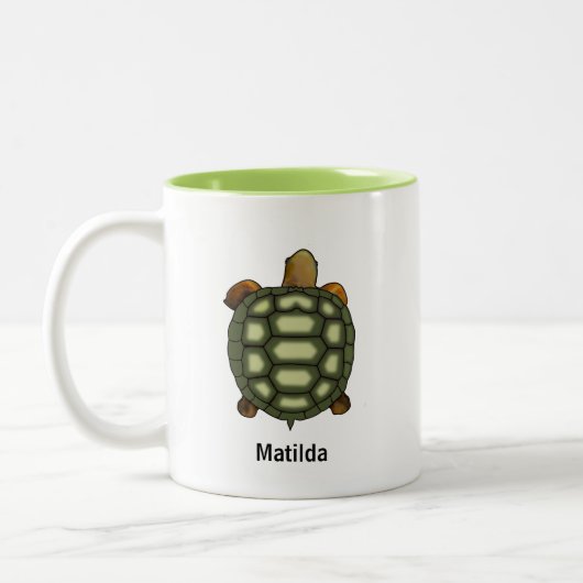 Groene schildpad met bewerkbare naam en monogram tweekleurige koffiemok (Links)