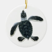 Groene schildpad met hatchling keramisch ornament (Voorkant)