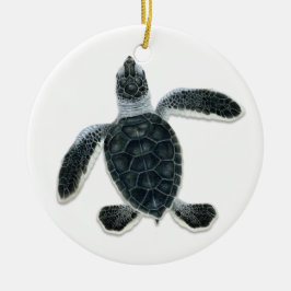 Groene schildpad met hatchling keramisch ornament