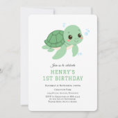 Groene Schildpad Onder het zee 1e verjaardag uitno Kaart (Voorkant)