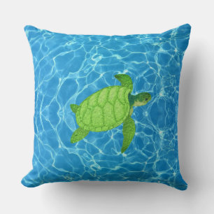Groene schildpad op turquoise water kussen