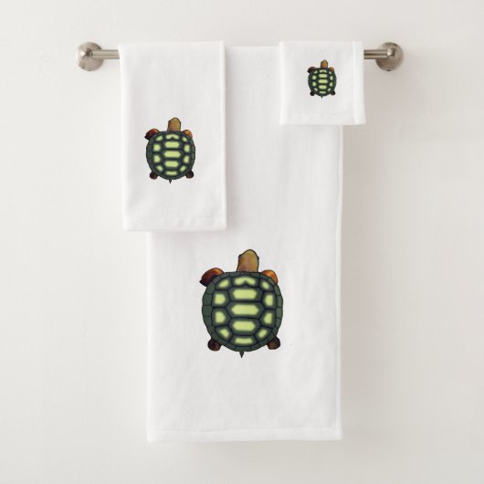 Groene schildpad op witte badhanddoekenset bad handdoek (Insitu)