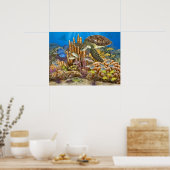Groene schildpad over koraalrif poster (Keuken)