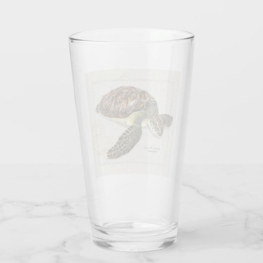 Groene schildpad over nicht Drink glas (Achterkant)