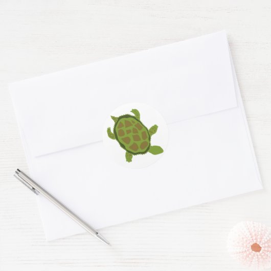 Groene schildpad ronde sticker (Envelop)