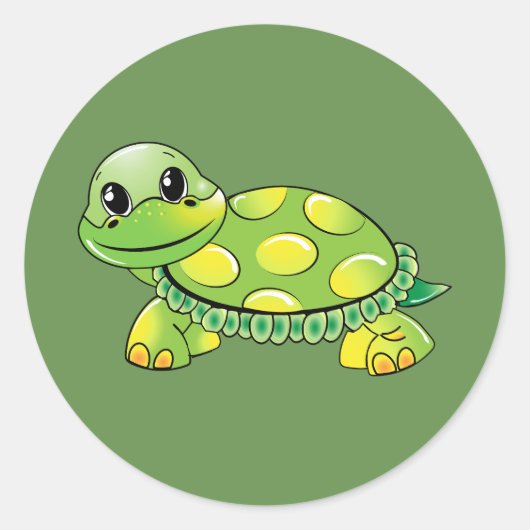Groene schildpad ronde sticker (Voorkant)