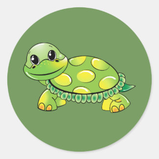 Groene schildpad ronde sticker