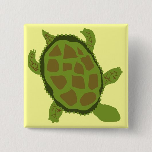 Groene schildpadden en rots vierkante button 5,1 cm (Voorkant)