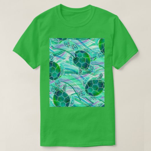 Groene schildpadden op Abstracte golven T-shirt (Design voorkant)