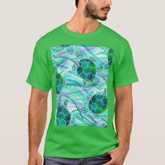 Groene schildpadden op Abstracte golven T-shirt