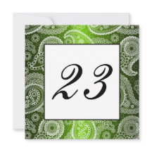 Groene schittering Witte kant Paisley Tafelnummer