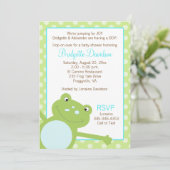 Groene schoeisel met gladde kikker Uitnodiging met (Staand voorkant)