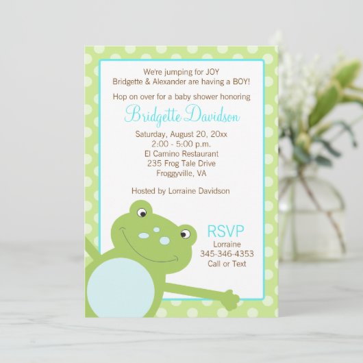 Groene schoeisel met gladde kikker Uitnodiging met (Staand voorkant)