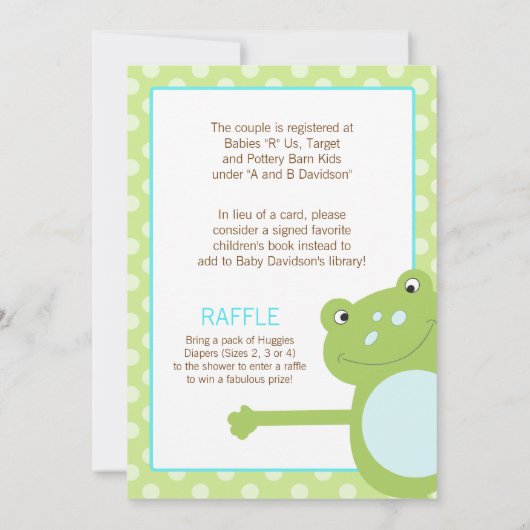 Groene schoeisel met gladde kikker Uitnodiging met (Achterkant)