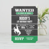Groene schoolbord Cowboy verjaardagsuitnodiging Kaart (Staand voorkant)