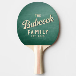 Groene schoolbord Retro familienaam & jaar Tafeltennisbatje