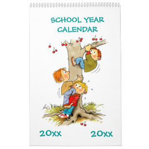 Groene schooljaar kalender voor kinderen op één pa