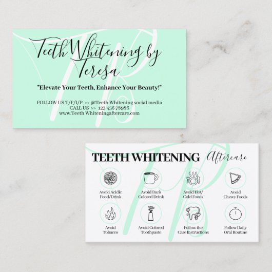 Groene Schoonheid Tanden bleken Nazorg Tips Visitekaartje (Voorkant / Achterkant)