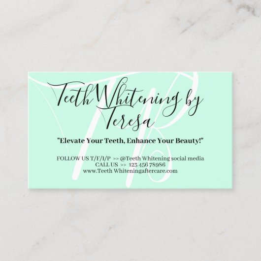Groene Schoonheid Tanden bleken Nazorg Tips Visitekaartje (Voorkant)