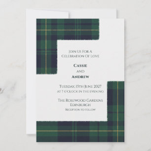 Groene Schotse Huwelijksuitnodiging met Tartan Kaart