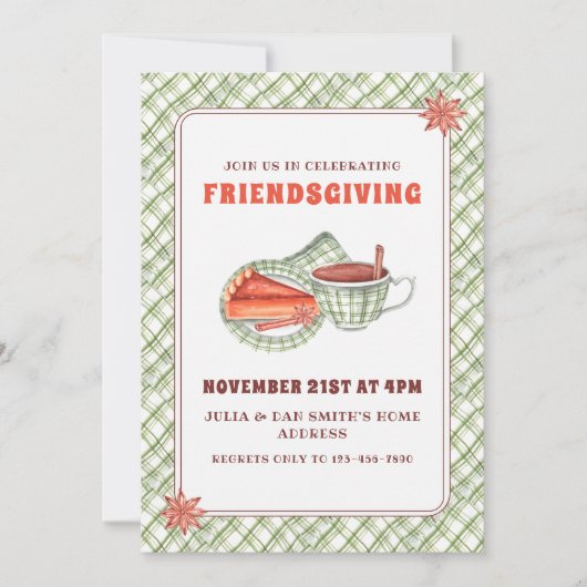Groene Schotse Ruit Pompoentaart Vrienden-dankdag Kaart (Voorkant)