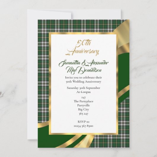 Groene Schotse tartan gouden huwelijksjubileum Kaart (Voorkant)