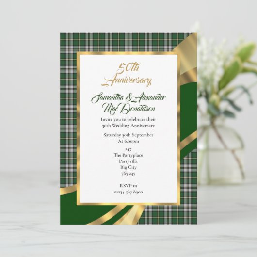 Groene Schotse tartan gouden huwelijksjubileum Kaart (Staand voorkant)