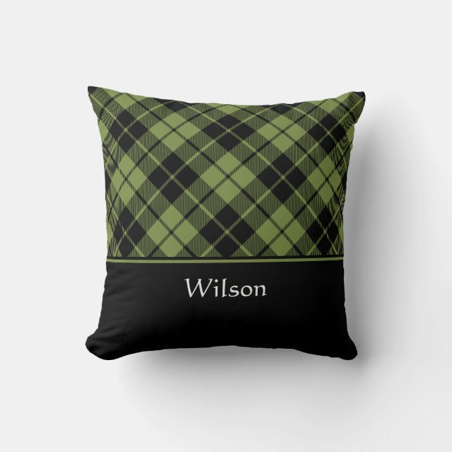 Groene Schotse Tartan Plaid Gepersonaliseerde Naam Kussen (Voorkant)
