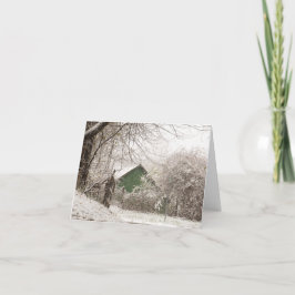 Groene Schuur in Sneeuw Bedankkaart