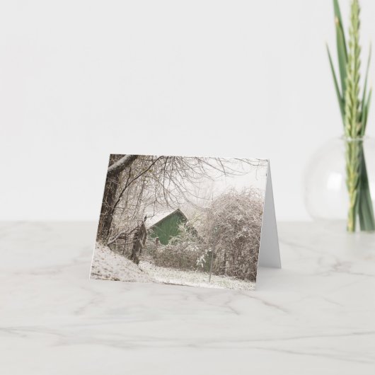 Groene Schuur in Sneeuw Bedankkaart (Voorkant)
