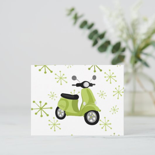 Groene scooter briefkaart (Staand voorkant)