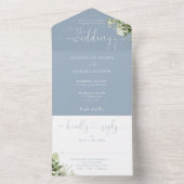 Groene Script Harten Stof Blauw Bruiloft All In One Uitnodiging (Binnen)