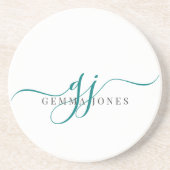 Groene Script Initialen Monogram Minimalist Zandsteen Onderzetter (Voorkant)