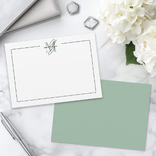 Groene Script Minimalistische Naam Monogram Notitiekaartje