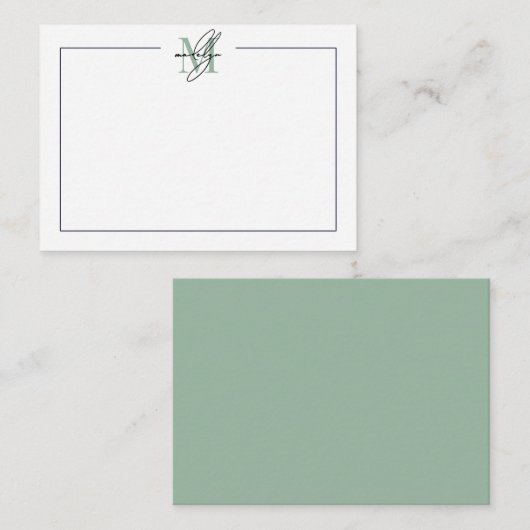 Groene Script Minimalistische Naam Monogram Notitiekaartje (Voorkant / Achterkant)
