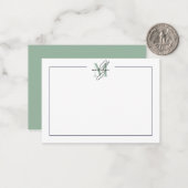Groene Script Minimalistische Naam Monogram Notitiekaartje (Voorkant / Achterkant in situ)