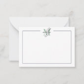 Groene Script Minimalistische Naam Monogram Notitiekaartje (Voorkant)