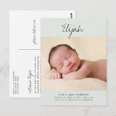 Groene Script Name One Photo Birth Announounement Briefkaart (Voorkant / Achterkant)