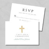 Groene Script Religieuze Kruis Jongen Eerste Commu RSVP Kaartje